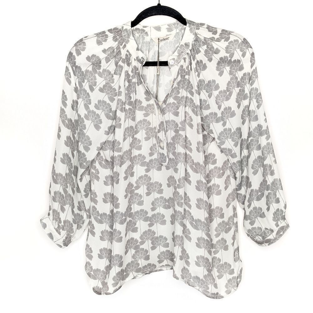 Tucker The Combo Classic Blouse Ivory Lily Pad in Double Georgette Silk Top Gray